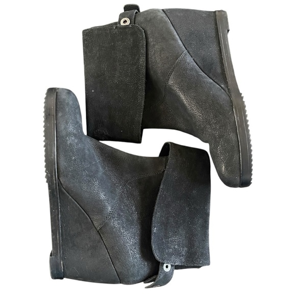 Eileen Fisher Black Soft Leather Fold Over Wedge Heel Winter Bootie Women's 7 - Picture 2 of 9